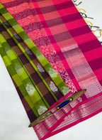 VSKC554 - coffee brown with green color body , rani pink color pallu , blouse.
