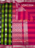 VSKC554 - coffee brown with green color body , rani pink color pallu , blouse.