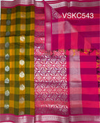 VSKC543 - yellow with green color body , rani pink color pallu , blouse.