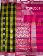 VSKC551 - green with black color body , rani pink color pallu , blouse.