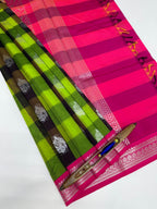 VSKC551 - green with black color body , rani pink color pallu , blouse.
