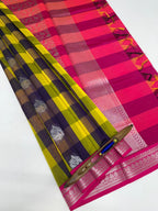VSKC541 - violet with yellow color body , rani pink color pallu , blouse.