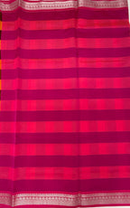 VSKC545 - mustard yellow with green color body , rani pink color pallu , blouse.