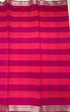 VSKC547 - mango yellow with violet color body , rani pink color pallu , blouse.