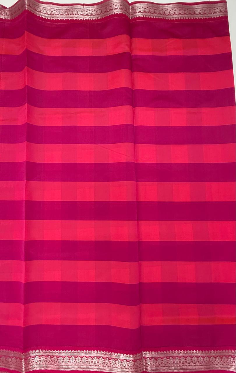 VSKC547 - mango yellow with violet color body , rani pink color pallu , blouse.