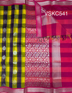 VSKC541 - violet with yellow color body , rani pink color pallu , blouse.