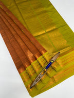 VSKC538 - honey brown color body , radium green color pallu , blouse.