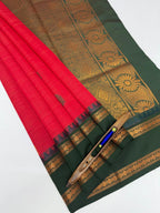 VSKC536 - red color body , bottle green color pallu , blouse.