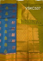 VSKC537 - blue color body , radium green color pallu , blouse.