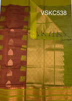 VSKC538 - honey brown color body , radium green color pallu , blouse.