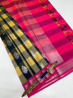 VSKC552 - sandal with navy blue color body , rani pink color pallu , blouse.