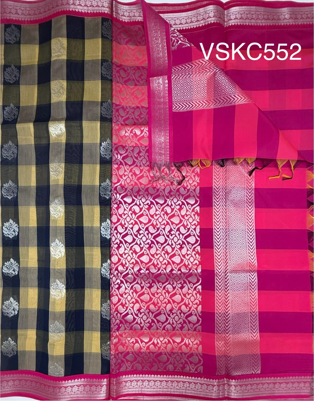 VSKC552 - sandal with navy blue color body , rani pink color pallu , blouse.