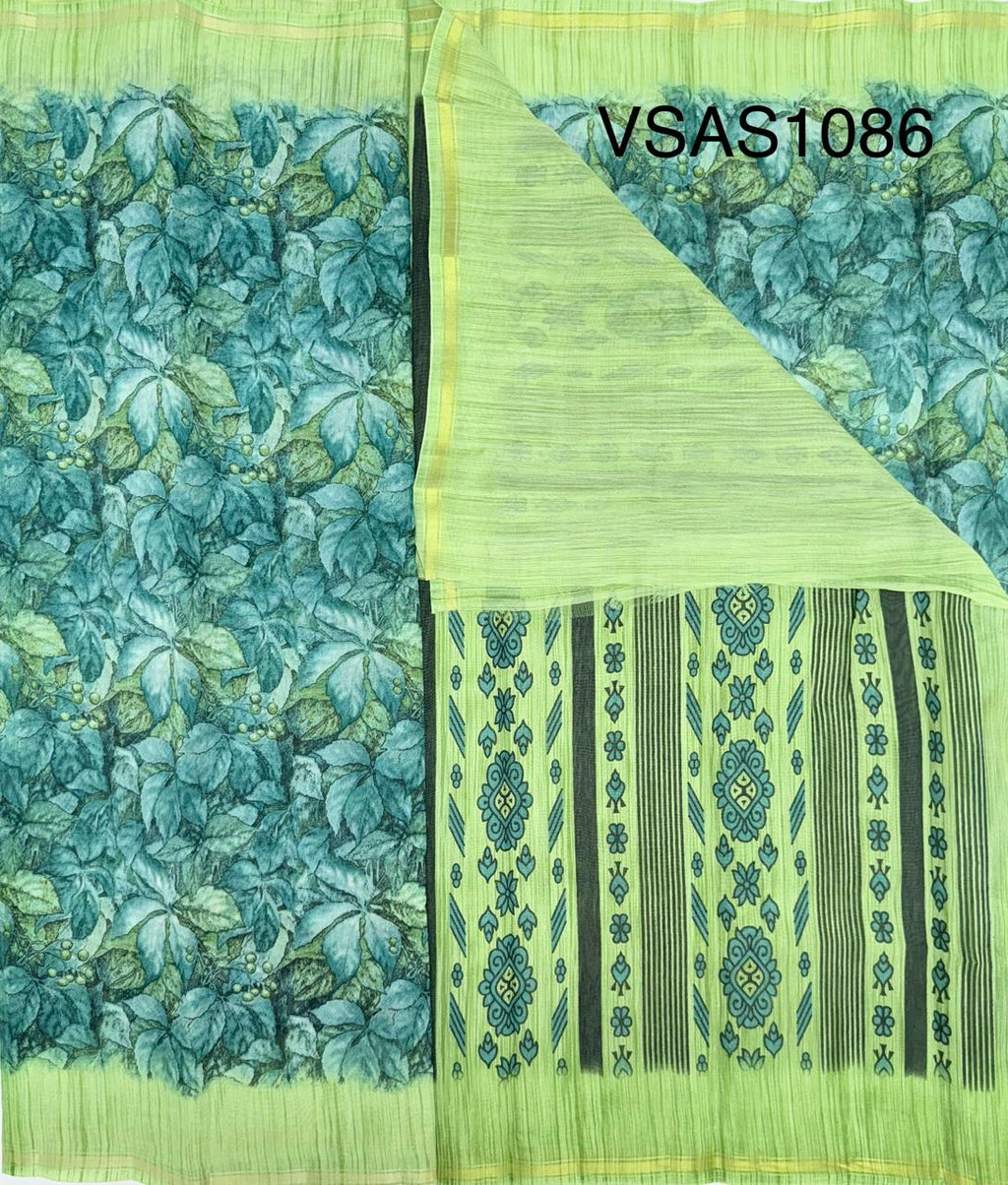 VSAS1086 - dark blue color body , light green color pallu , blouse.