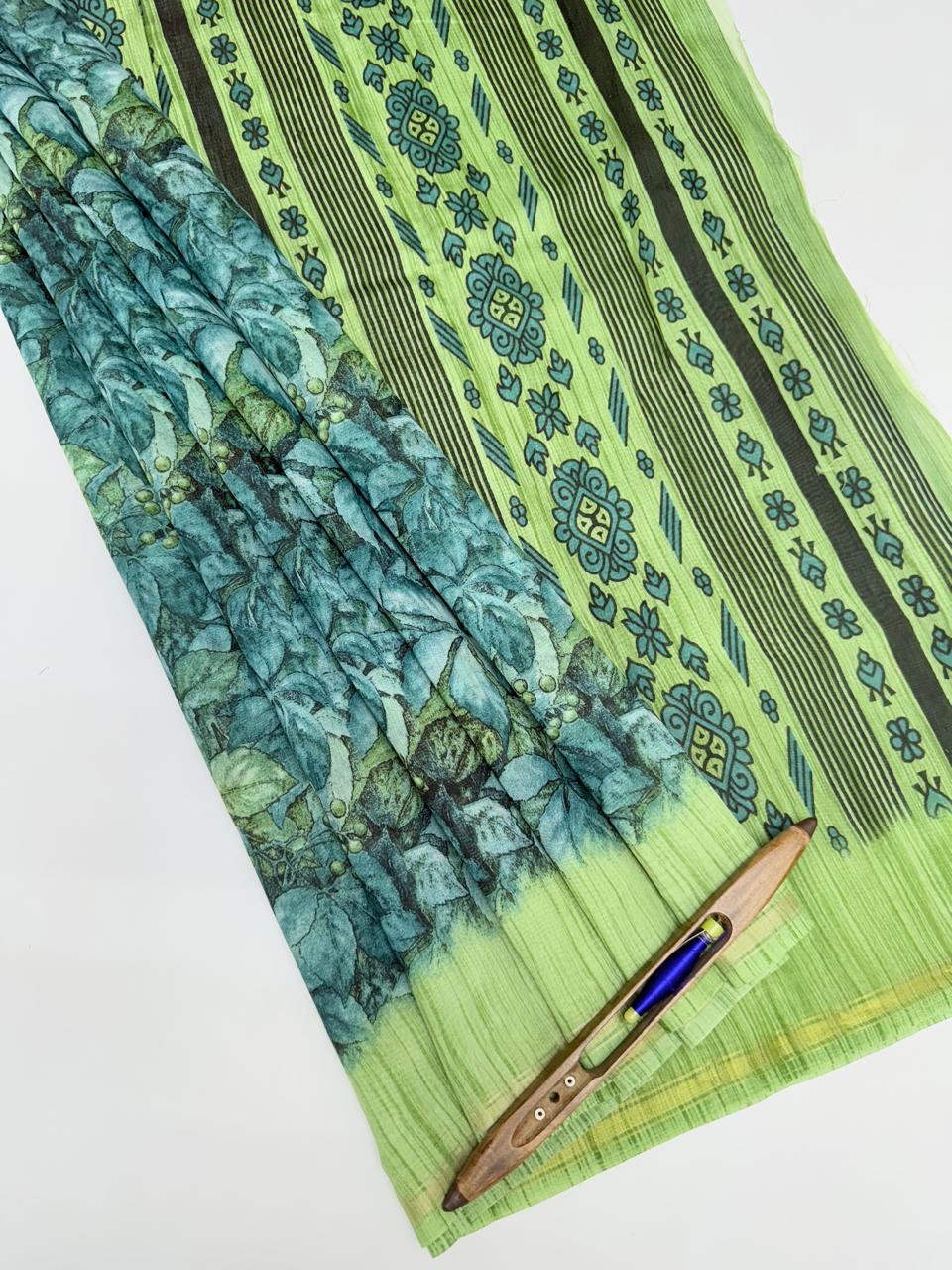 VSAS1086 - dark blue color body , light green color pallu , blouse.