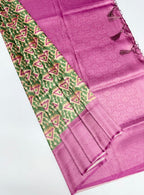 VSAS1087 - green color body , dusky pink color pallu , blouse.