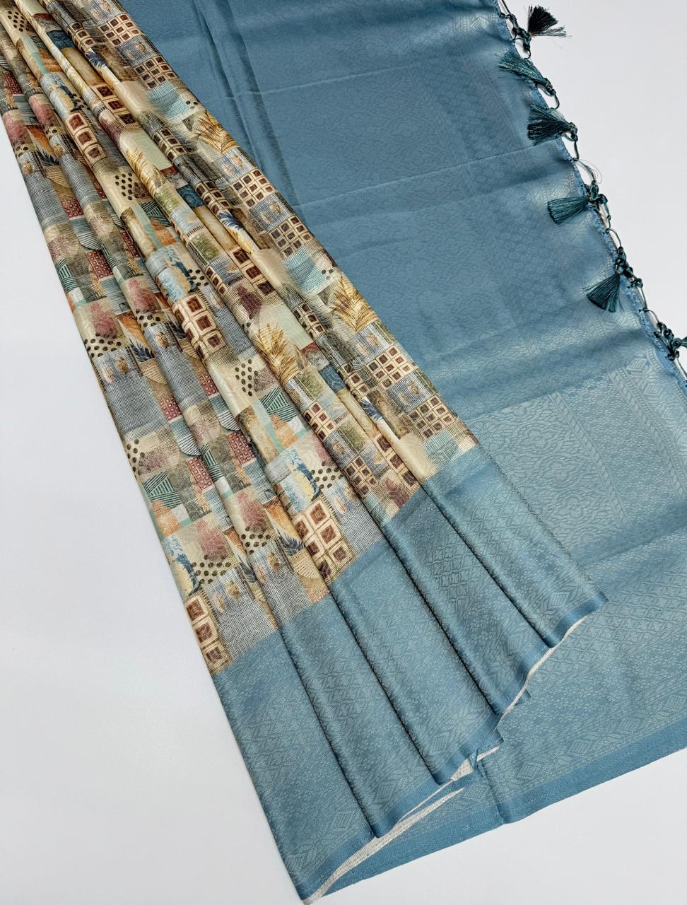 VSAS1088 - multicolor color body , pastel blue color pallu , blouse.
