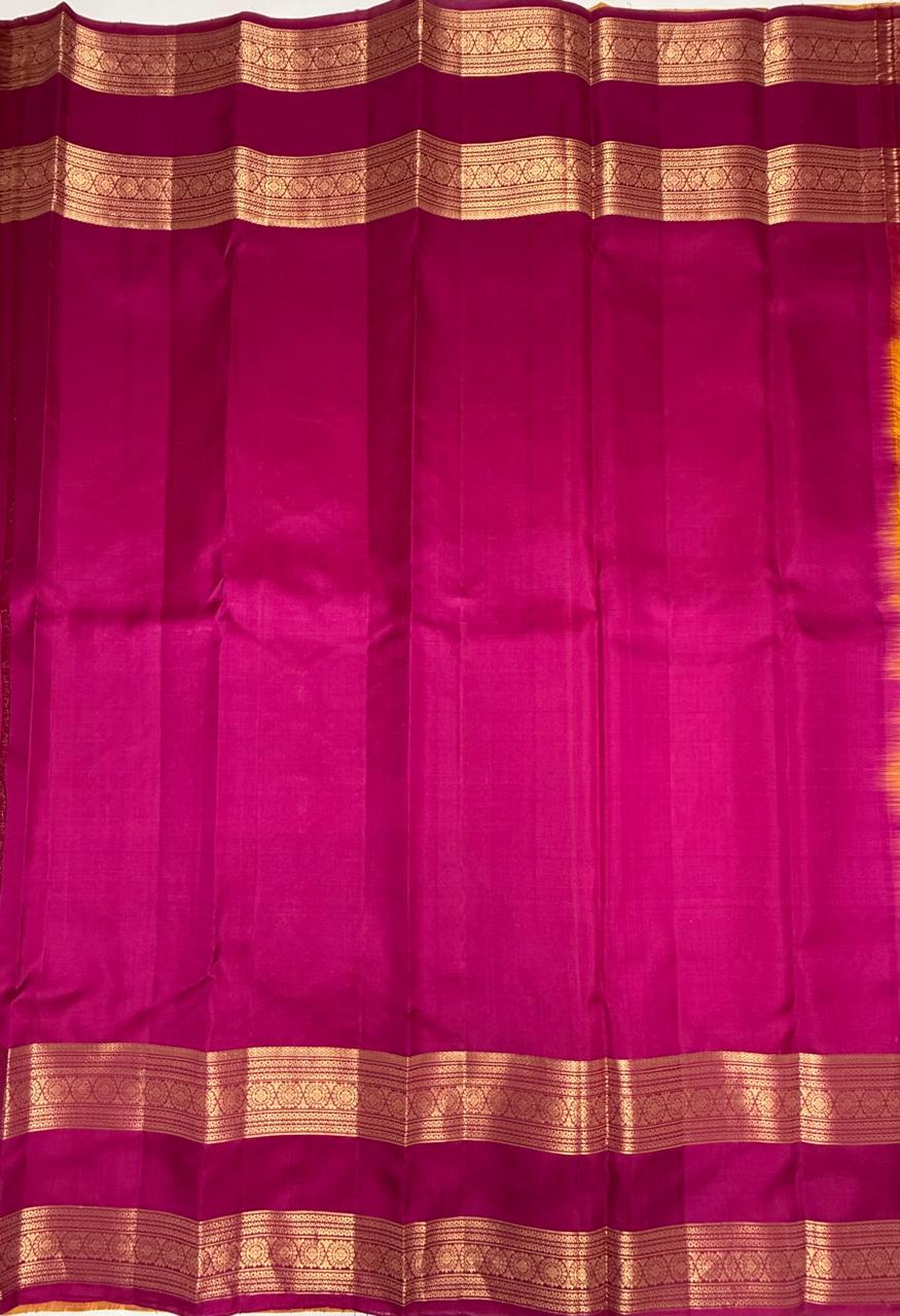 VSF910 - yellow with pink color body , rani pink color pallu,blouse - Pure silk saree