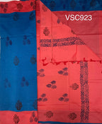 VSC923 - ink blue color body , peach with pink color pallu,blouse.