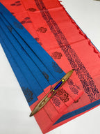 VSC923 - ink blue color body , peach with pink color pallu,blouse.