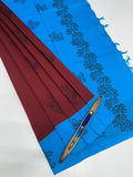 VSC924 - maroon color body , blue color pallu,blouse.