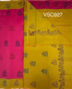 VSC927 - pink color body , yellow with green color pallu,blouse.