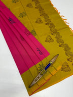 VSC927 - pink color body , yellow with green color pallu,blouse.