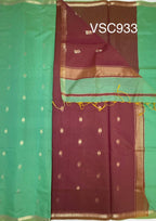 VSC933 - green color body, pink with green color pallu,blouse.