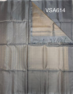 VSA614 - silver grey color body, pallu , blouse pure silk saree