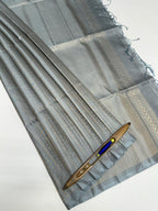 VSA614 - silver grey color body, pallu , blouse pure silk saree