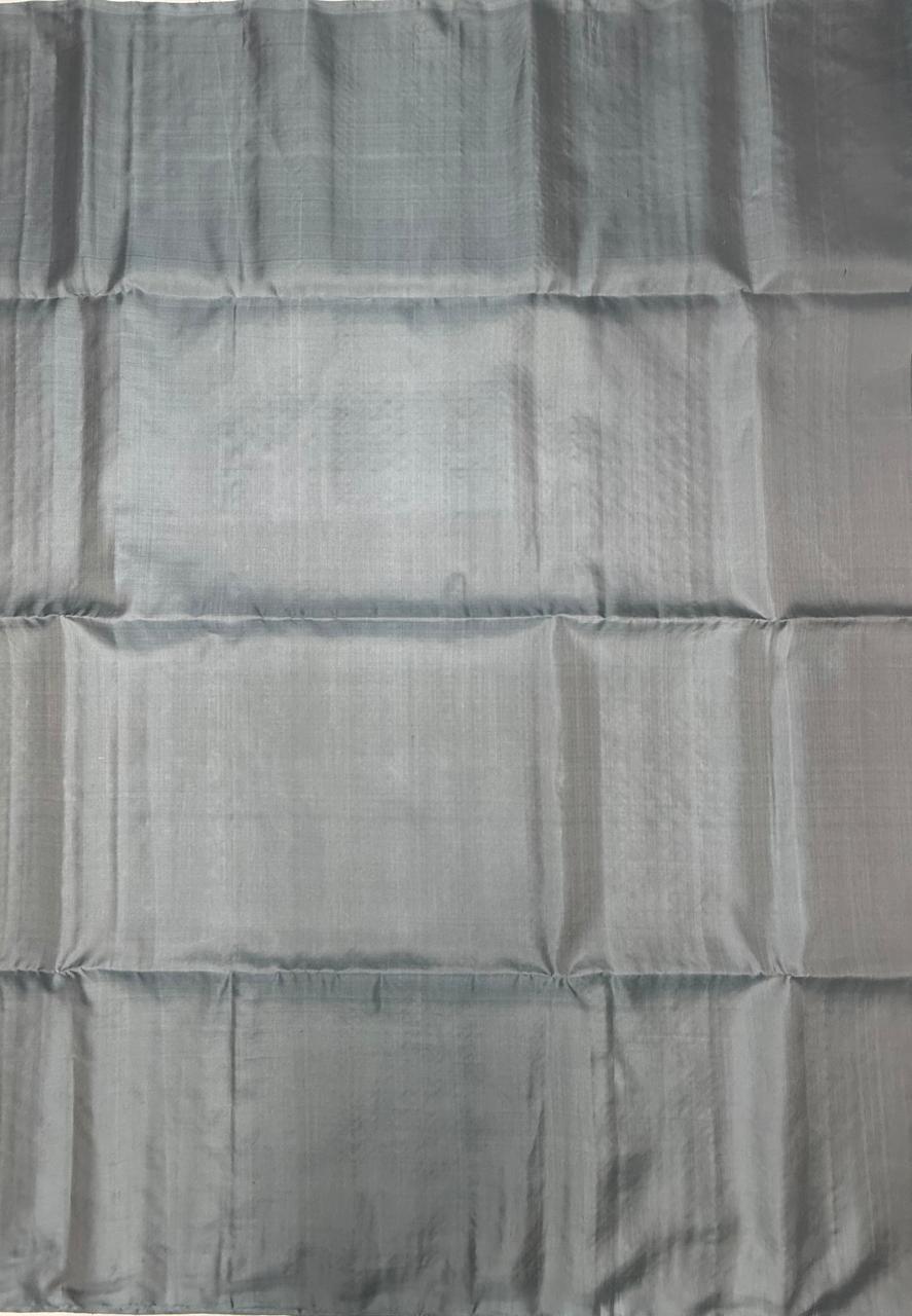 VSA614 - silver grey color body, pallu , blouse pure silk saree