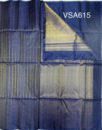 VSA615 - navy blue color body, pallu , blouse pure silk saree