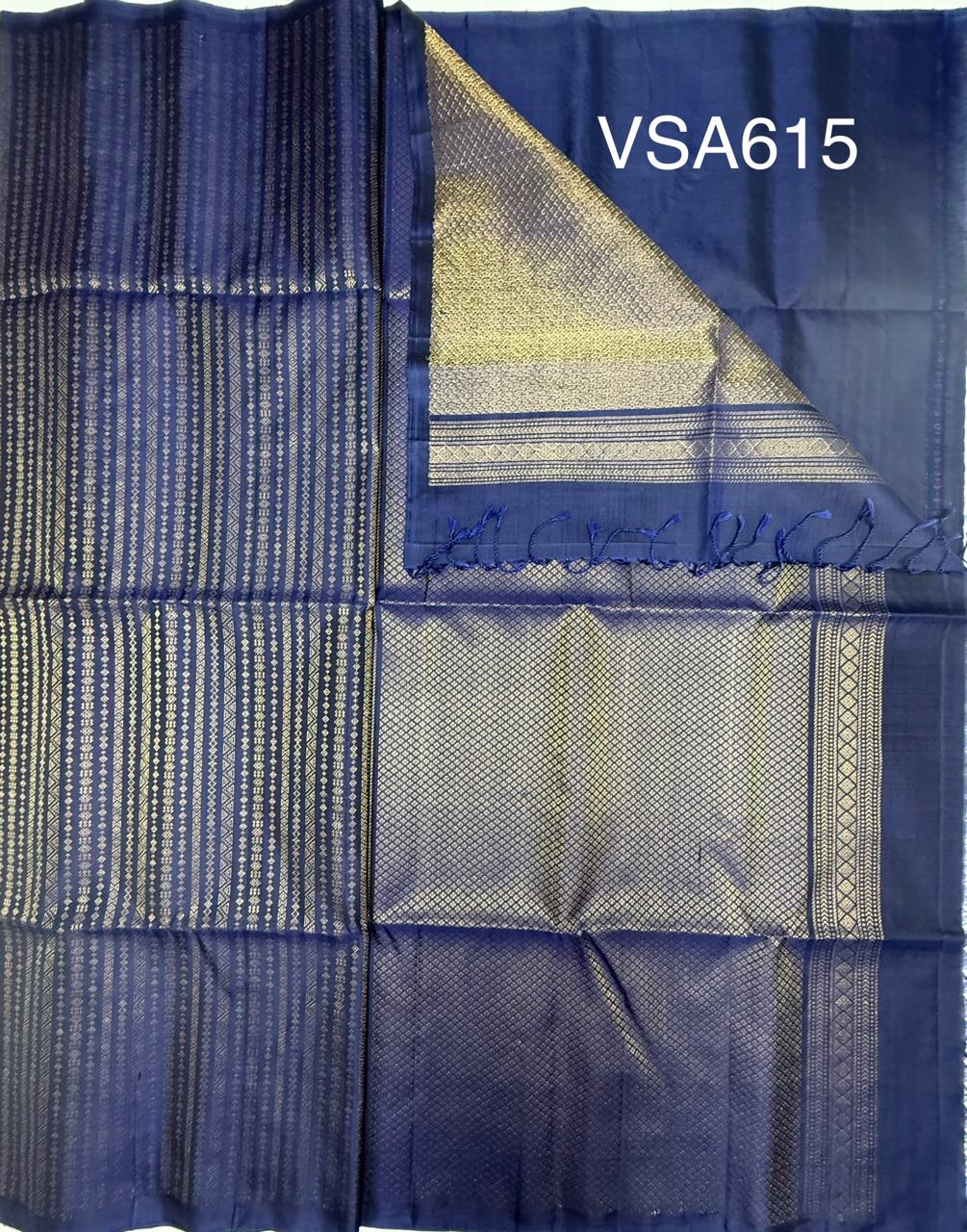 VSA615 - navy blue color body, pallu , blouse pure silk saree