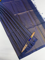 VSA615 - navy blue color body, pallu , blouse pure silk saree