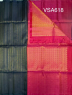 VSA618 - navy blue color body, & pink color pallu , blouse pure silk saree