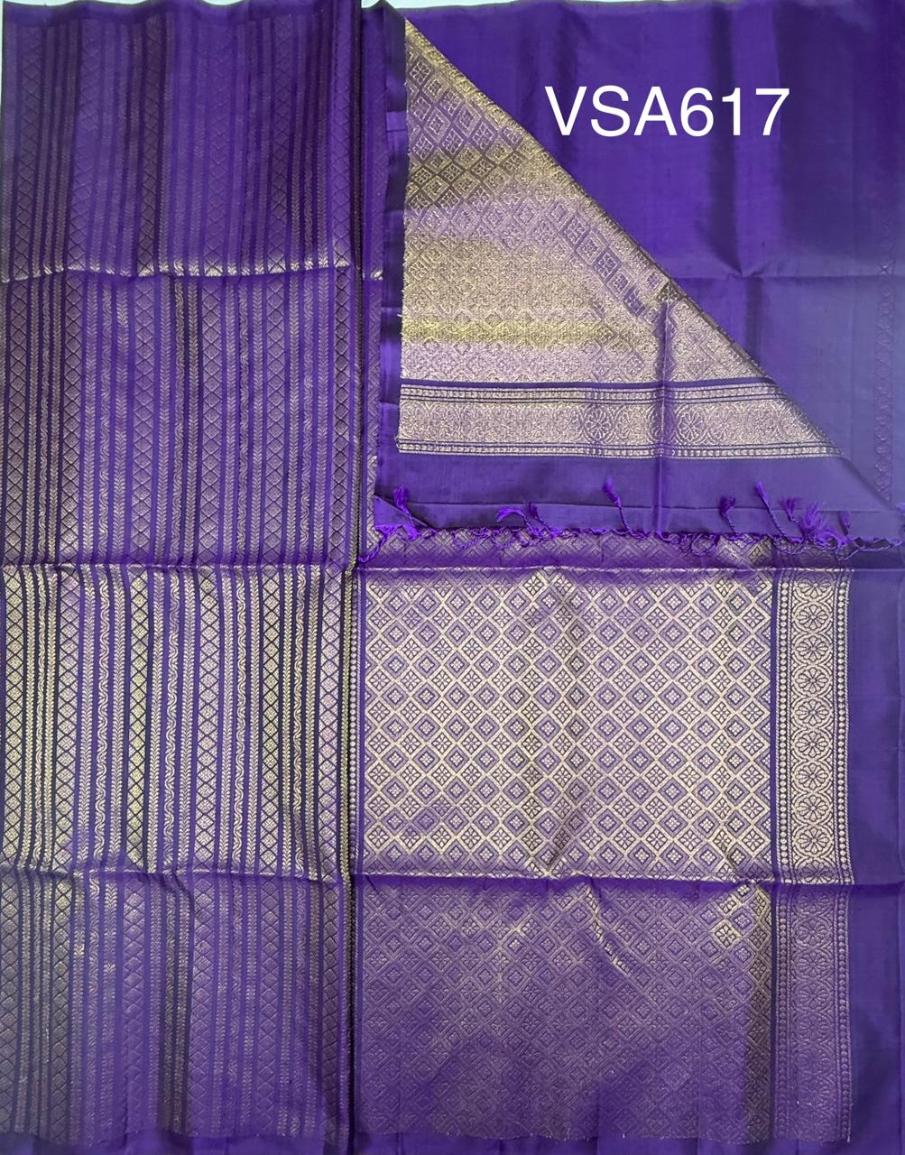 VSA617 - violet color body, pallu , blouse pure silk saree
