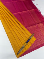 VSA619 - yellow color body & pink color pallu , blouse pure silk saree