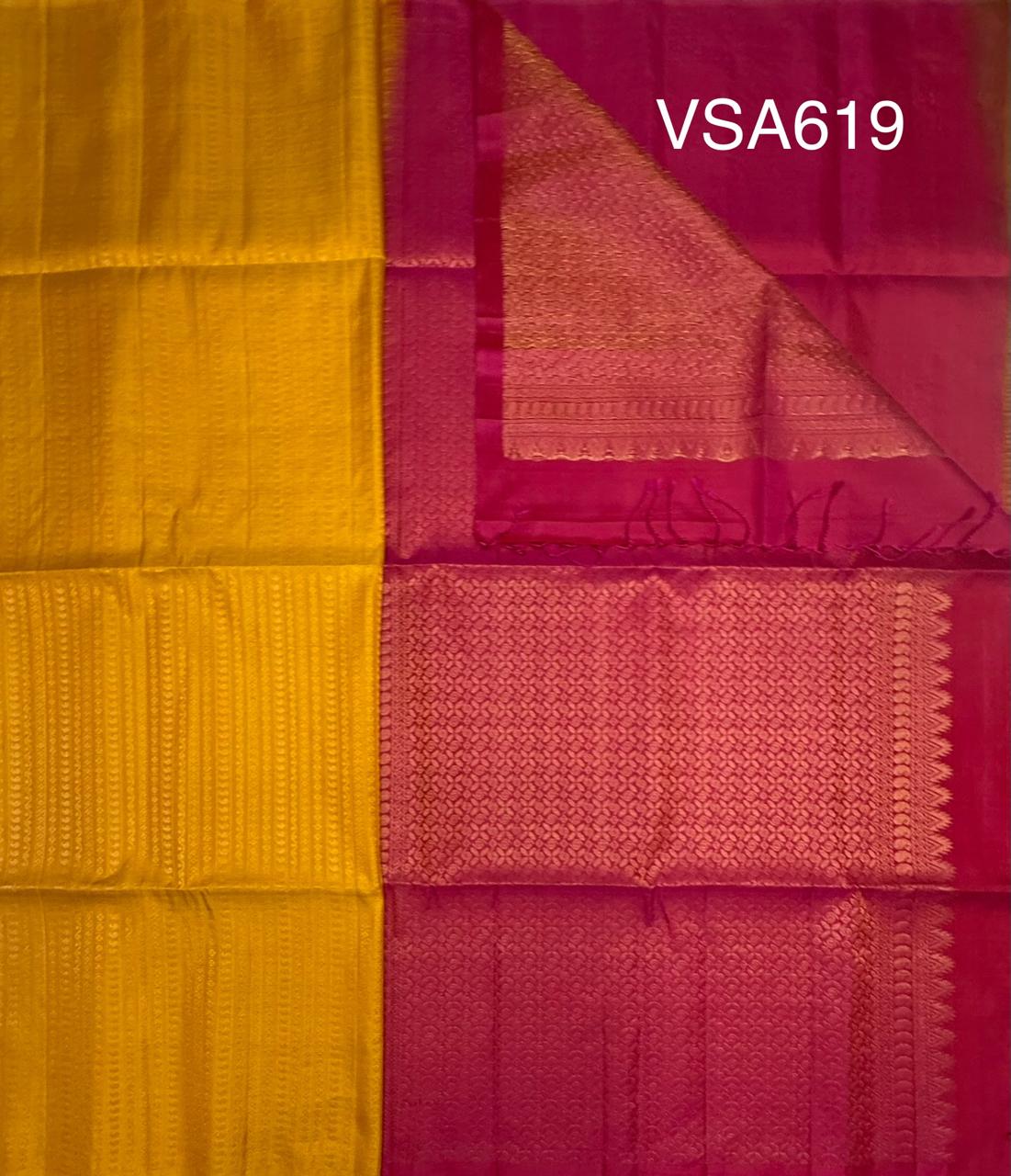 VSA619 - yellow color body & pink color pallu , blouse pure silk saree