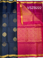 VSZB222 - navy blue color body , magenta color pallu , blouse - Pure silk saree