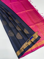 VSZB222 - navy blue color body , magenta color pallu , blouse - Pure silk saree