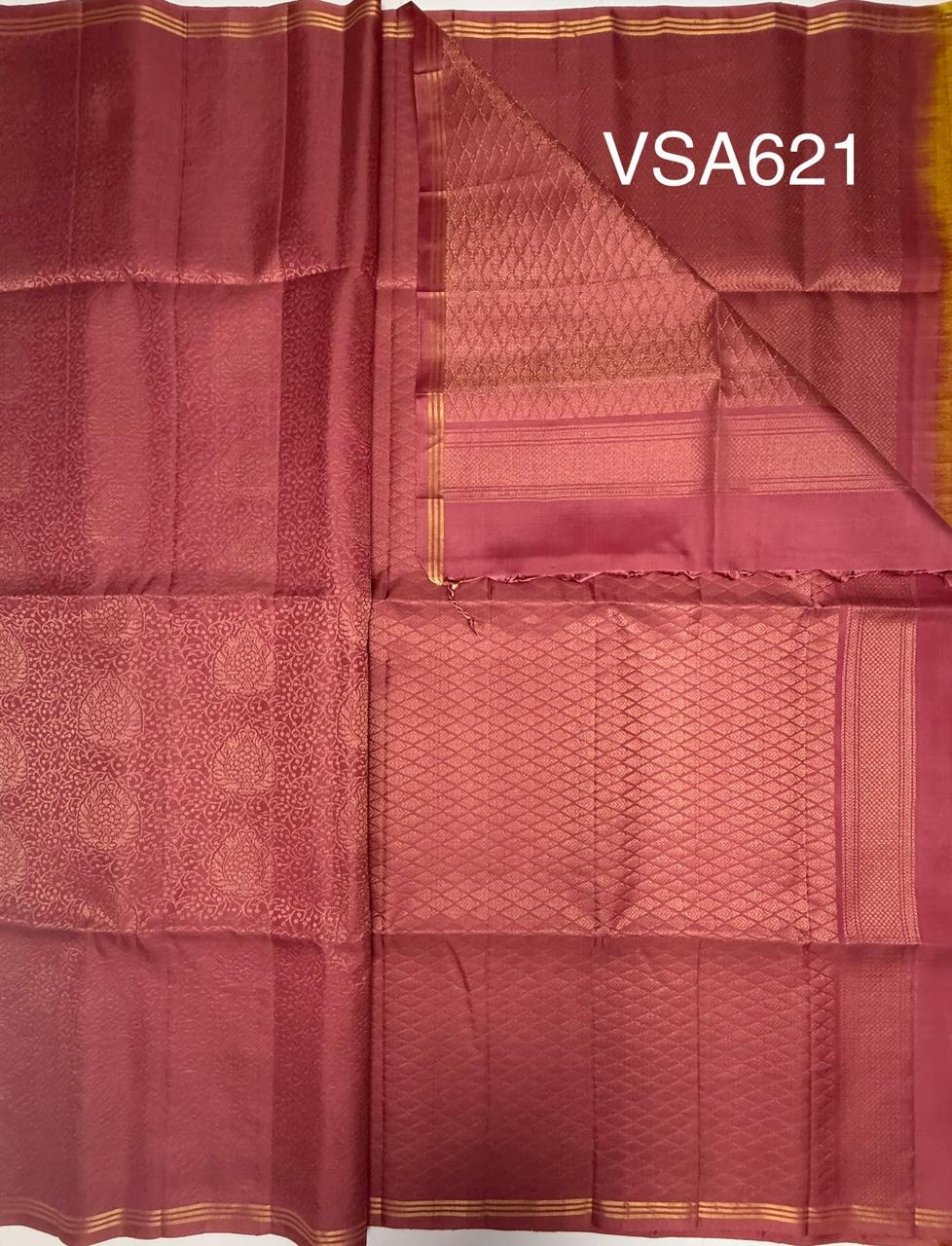 VSA621 - dusky pink color body, pallu , blouse pure silk saree