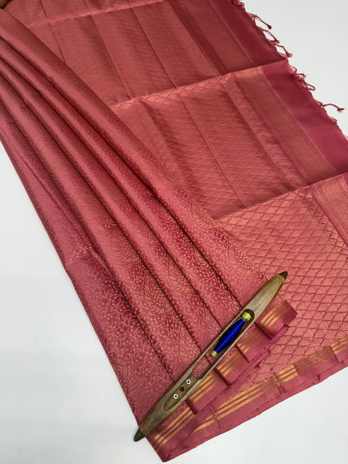 VSA621 - dusky pink color body, pallu , blouse pure silk saree