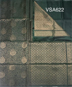 VSA622 - bottle green color body, pallu , blouse pure silk saree