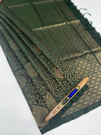 VSA622 - bottle green color body, pallu , blouse pure silk saree