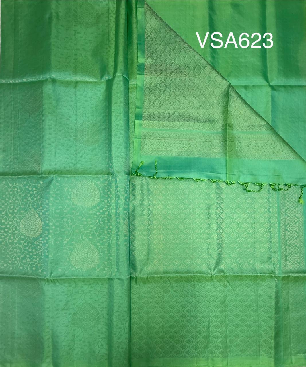 VSA623 - rexona green color body, pallu , blouse pure silk saree