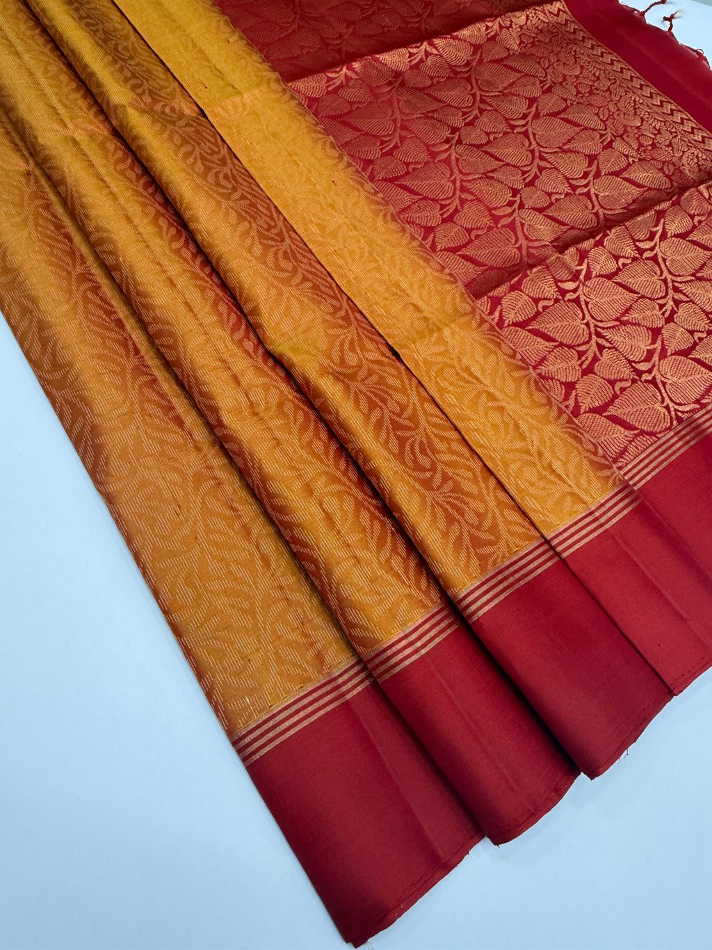 VSA674 - red with yellow color body , red color pallu , blouse pure silk saree