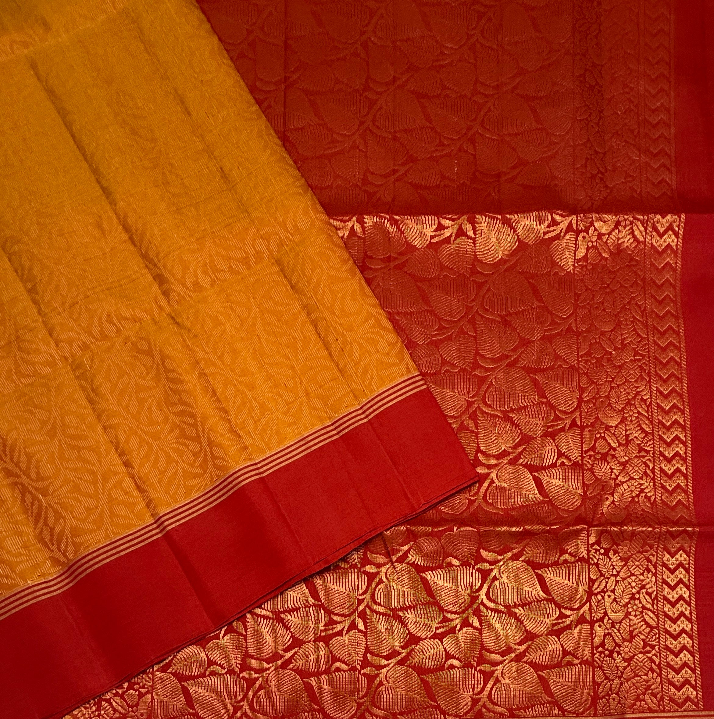 VSA674 - red with yellow color body , red color pallu , blouse pure silk saree