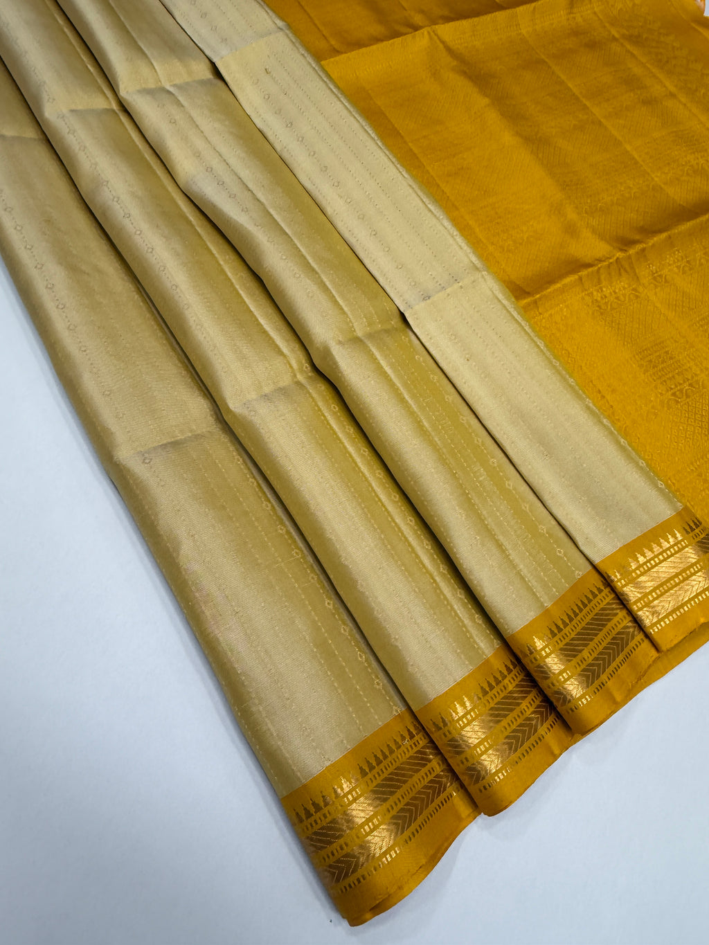 VSF1117 - beige color body , yellow color pallu,blouse - Pure silk saree