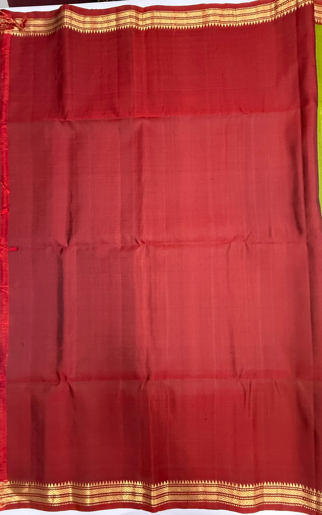 VSF1118 - green color body , maroon color pallu,blouse - Pure silk saree