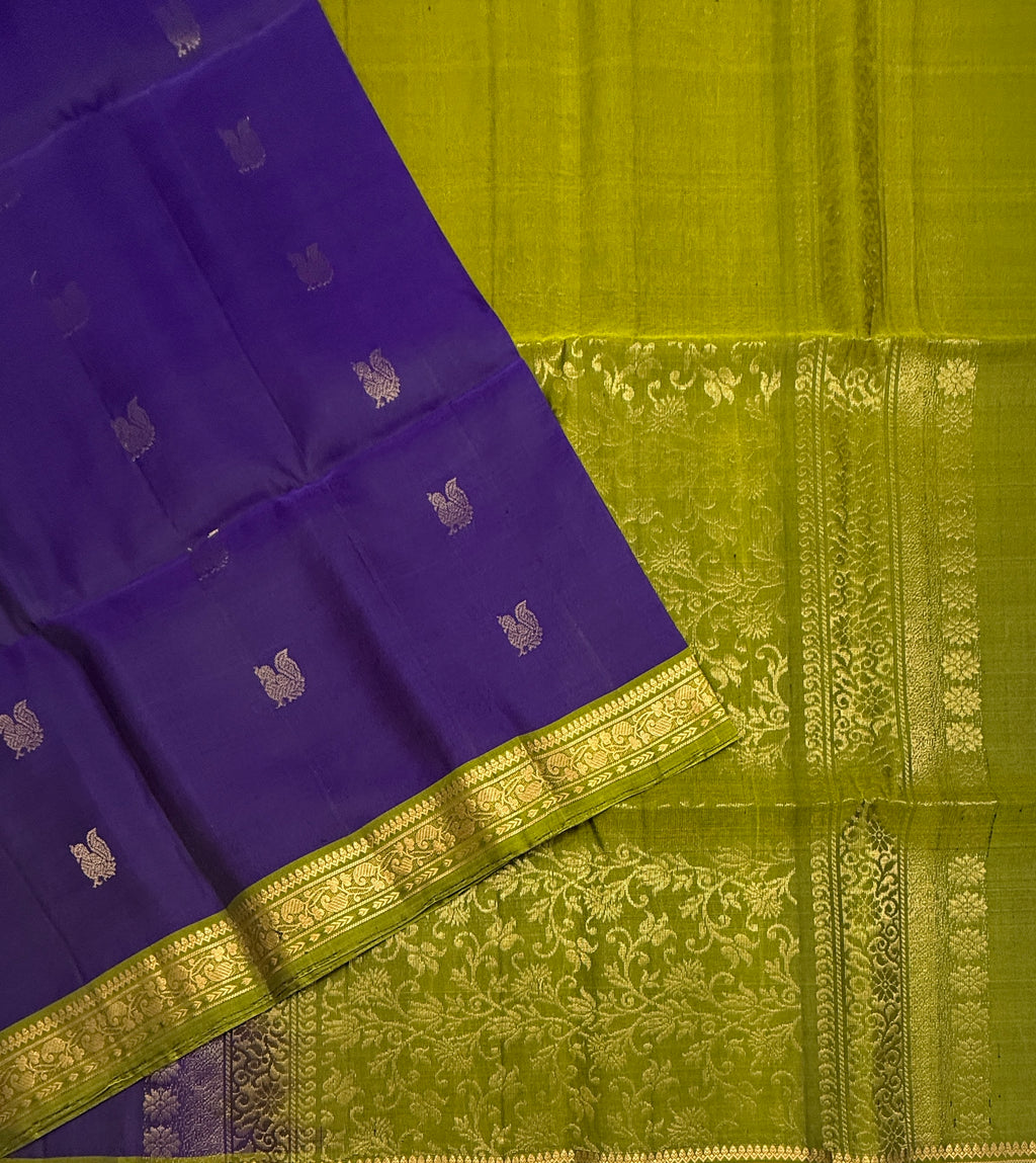 VSF1119 - violet color body , green color pallu,blouse - Pure silk saree