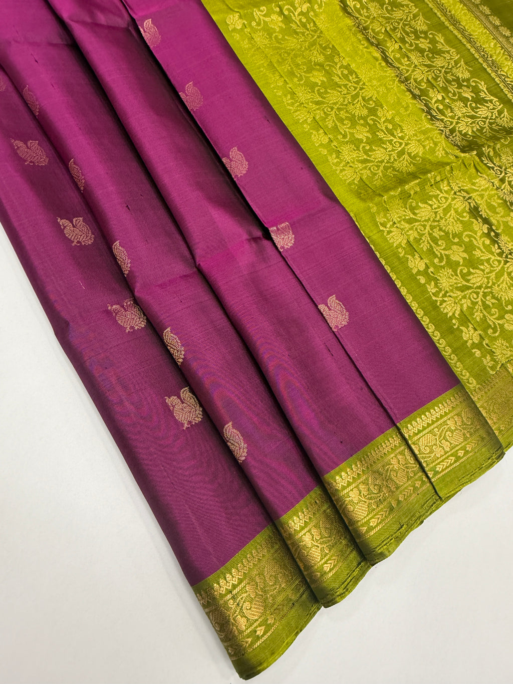 VSF1120 - purple color body , green color pallu,blouse - Pure silk saree